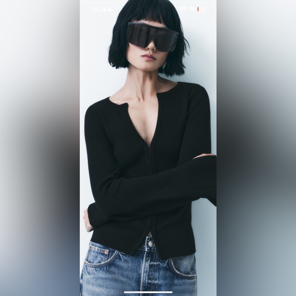Zara Fitted Knit Long Sleeve Top Black